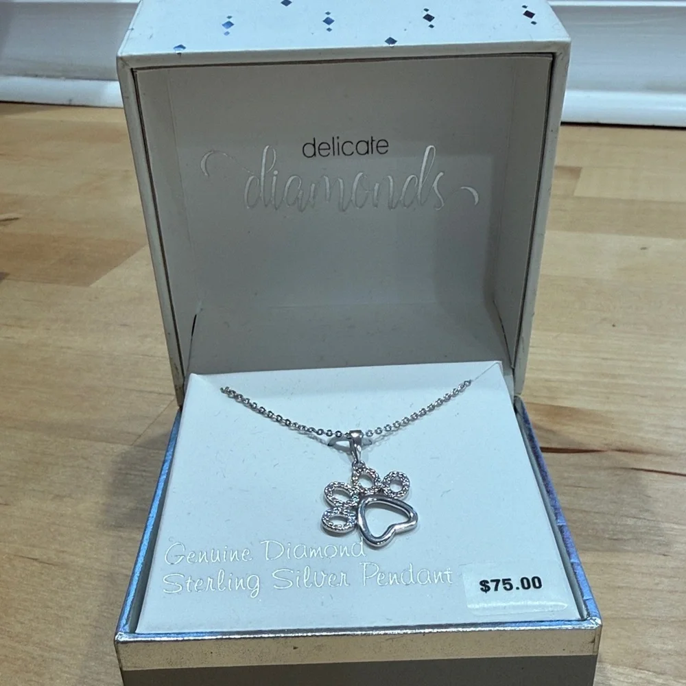 Sterling Silver Paw print Necklace - Picture 2 of 5